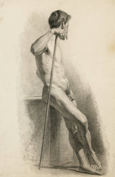 Étude de nu masculin avec bâton, vue de côté, 1871 - Walter Shirlaw